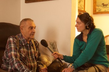 Graduate student Nicky Ouellet interviews Sonny Morigeau, a former tribal council member of the Confederated Salish and Kootenai Tribes.