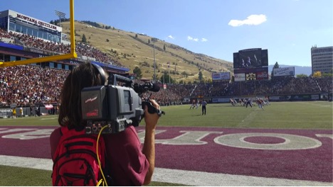 Joe Lesar in the end zone during the Griz v. NAU, September 2015. Photo by Peter Riley.
