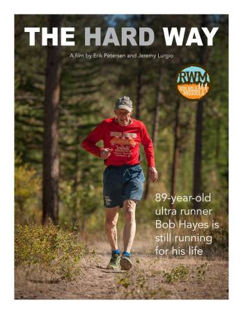 photo shows film's subject running down a wooded trail.